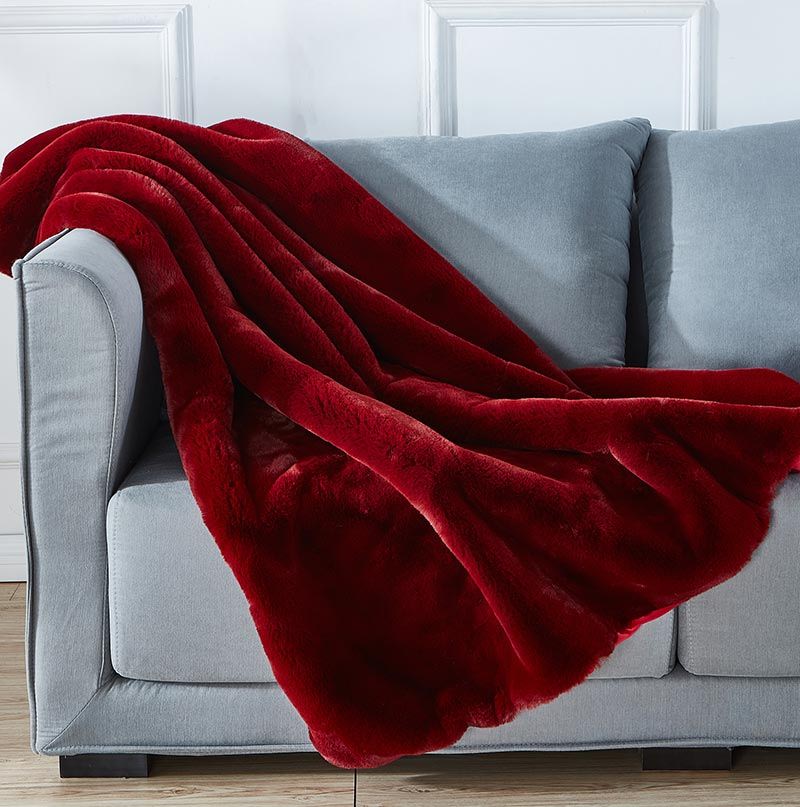 Cassilda Luxury Chinchilla Faux Fur Throw Blanket (50" X 60") - Red