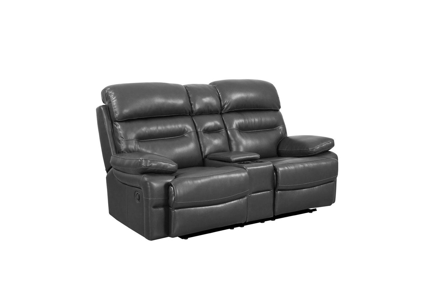 Faux Leather Love Seat With Storage Manual Reclining - Gray