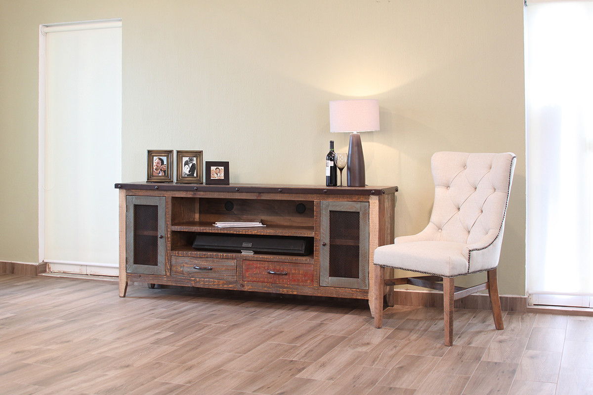 Wood Cabinet Enclosed Storage Distressed, TV Stand - Brown