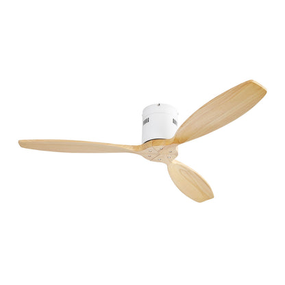 Decorative Solid Wood Ceiling Fan Without Light 6 Speed Remote Control Reversible Dc Motor For Home - Light Brown / White