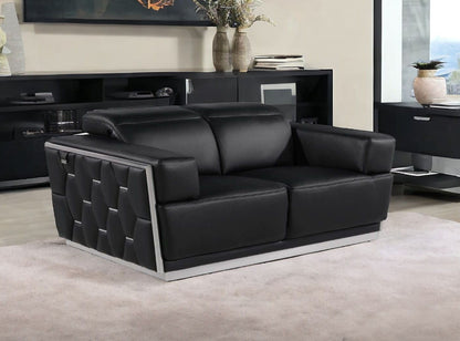 Italian Leather, Loveseat - Black / Silver