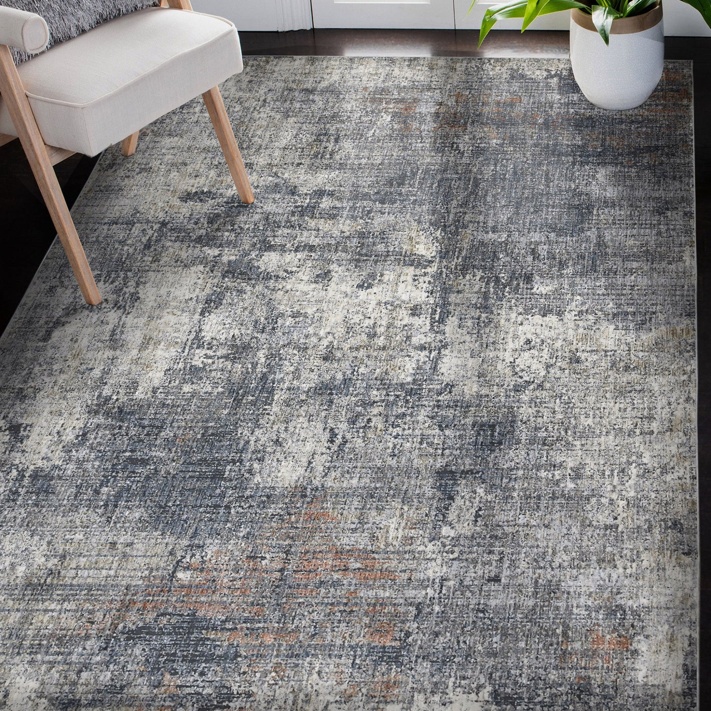 9' x 12' Abstract Power Loom Area Rug - Ivory And Gray