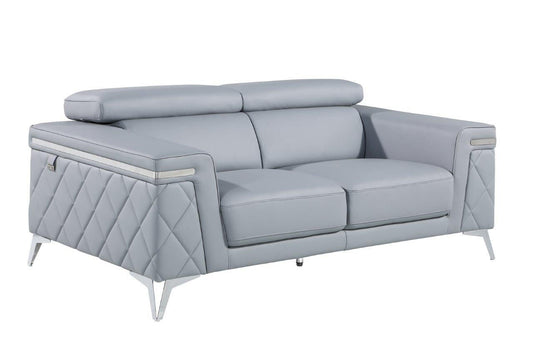 Metallic Leather Loveseat - Light Blue / Silver