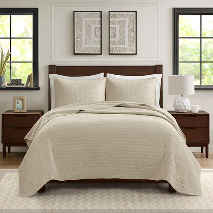 3 Piece Luxurious Oversized Quilt Set - Linen