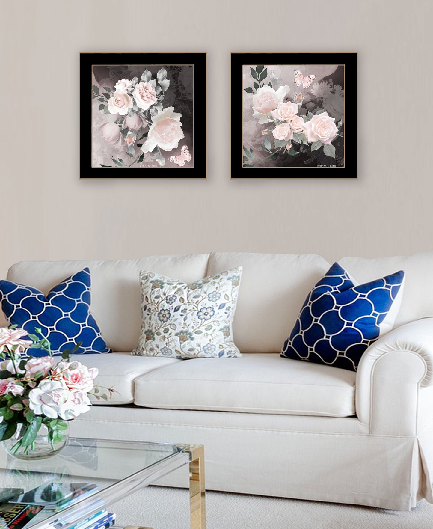 "Noir Roses Collection" 2-Piece Vignette By Bluebird Barn, Ready to Hang Framed Print, Black Frame