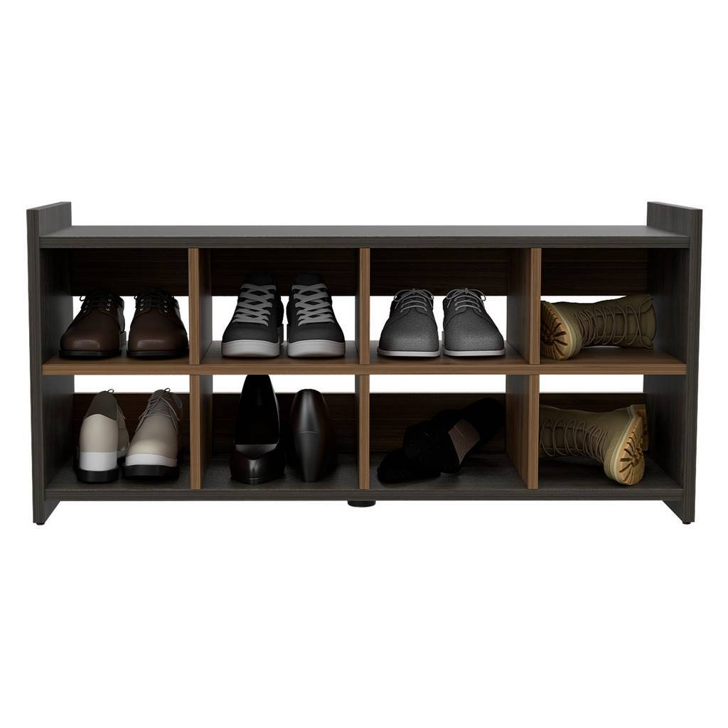 Modern Eight Pair Shoe Rack Storage Unit - Espresso / Mahogany