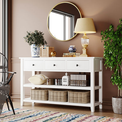 Gewnee - 3 Tier Console Table With 3 Drawers And Shelves - White