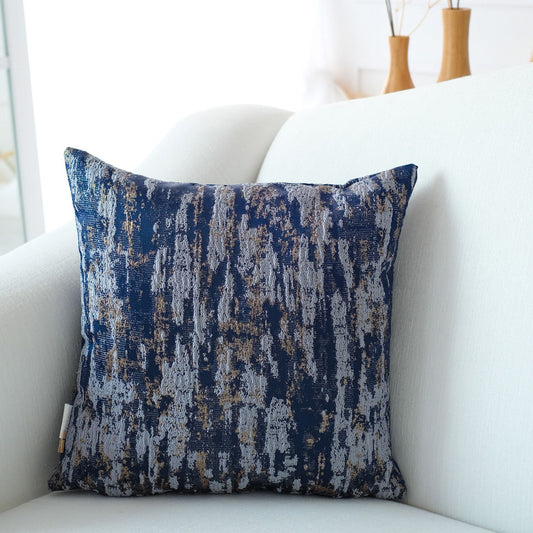 Decorative Blue And Beige Chenille Throw Pillow