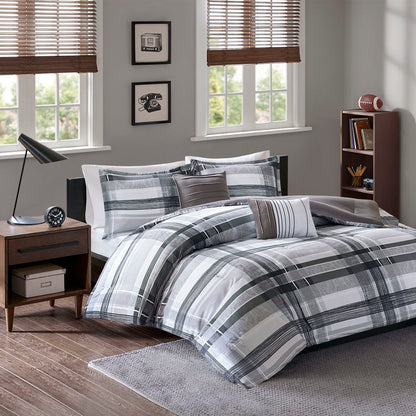 Rudy - Twin Long Plaid Comforter Set - Gray