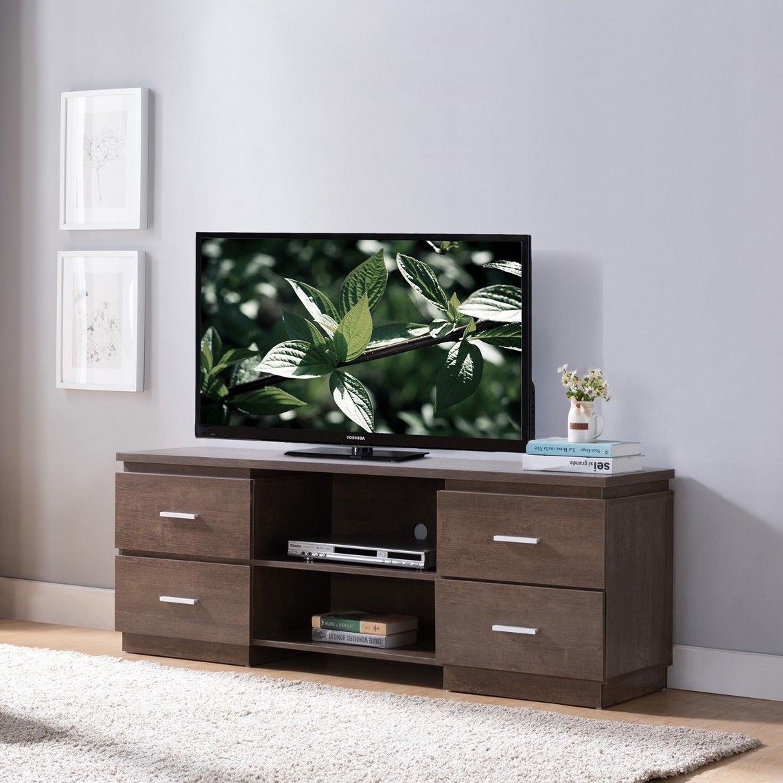 Particle Board, Cabinet Enclosed Storage TV Stand - Brown