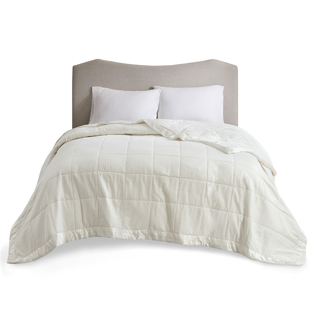 Oversized Down Alternative Blanket With Satin Trim - Ivory