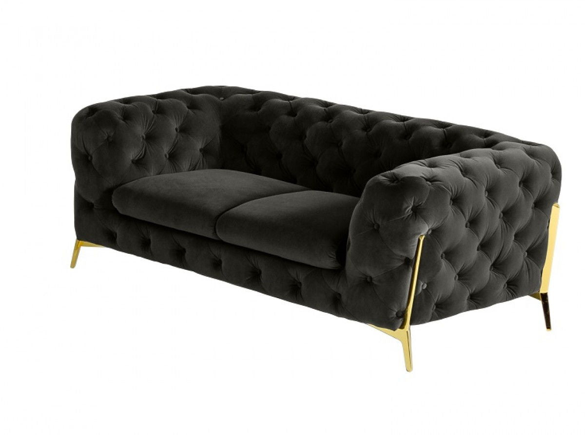 Velour Chesterfield Loveseat - Dark Gray / Gold