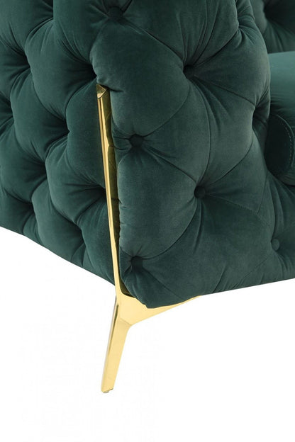 Tufted Velvet And Gold Chesterfield Love Seat - Dark Green