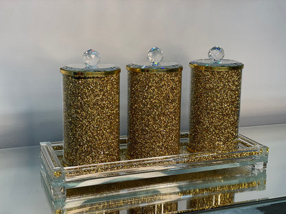 Ambrose Exquisite Three Glass Canister With Tray In Gift Box In Gold