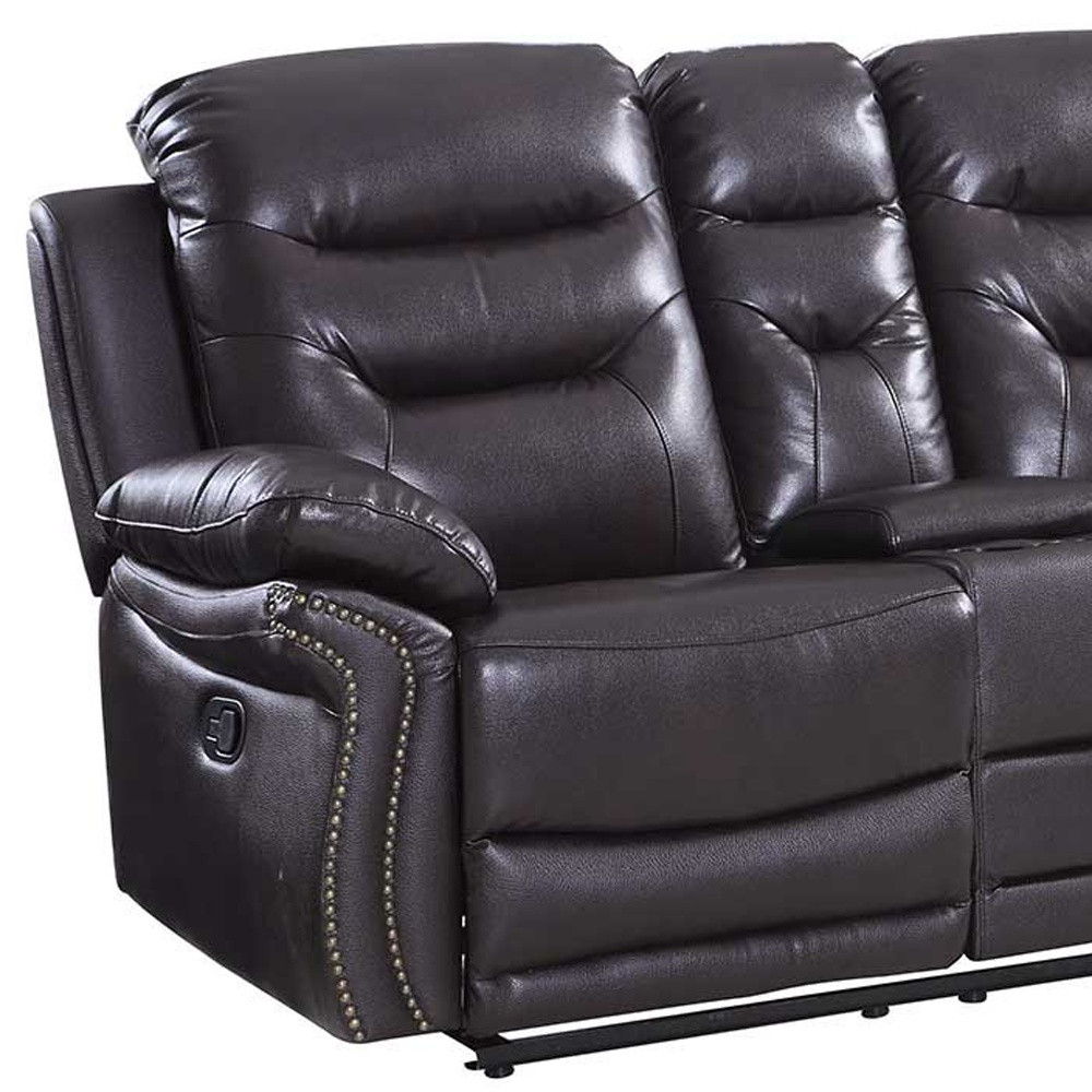 Faux Leather Manual Reclining Love Seat With Storage - Brown