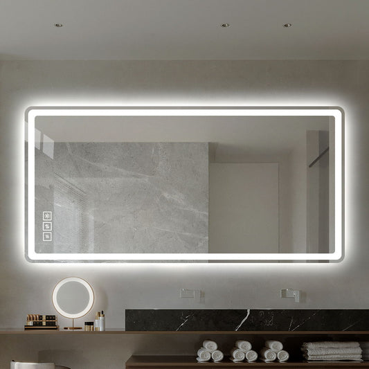 LED Bathroom Mirror Vanity Mirrors With Front Lights Wall Mounted Anti-Fog Frameless Make Up Mirror With Light Copper-Free Mirror Horizontal Or Vertical