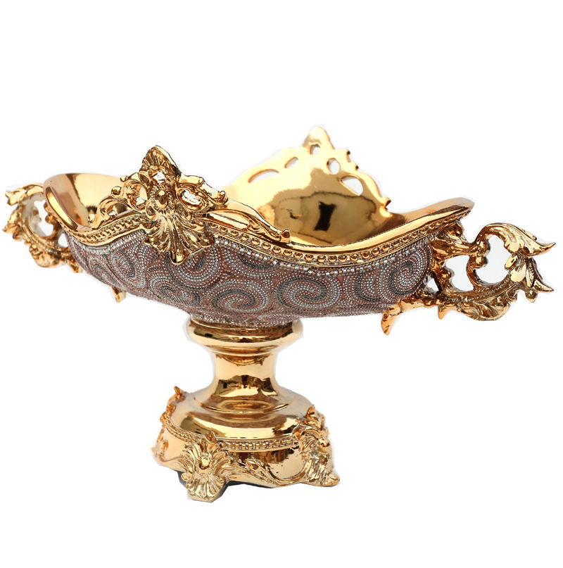 Ambrose - Chrome Plated Crystal Embellished Ceramic Fruit Platter In Gold