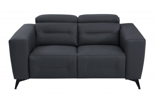 Italian Leather Power Reclining Loveseat - Gray / Black