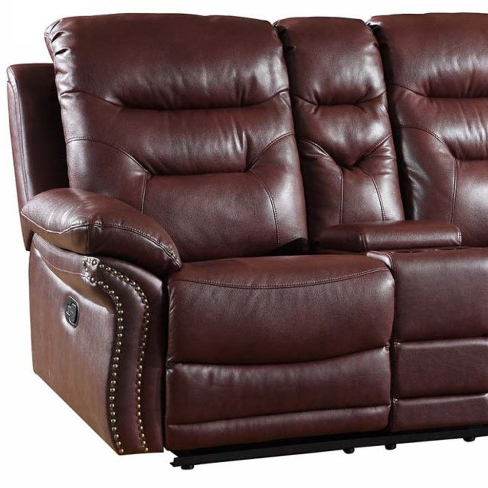 Faux Leather Manual Reclining Loveseat With Storage - Burgundy