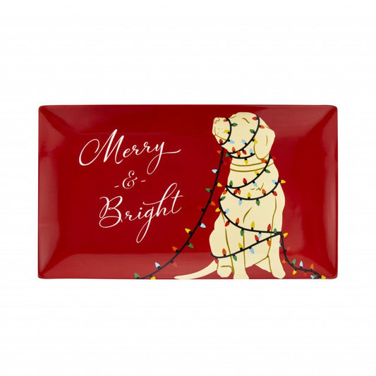 Rectangular Ceramic Christmas Serving Tray - Red