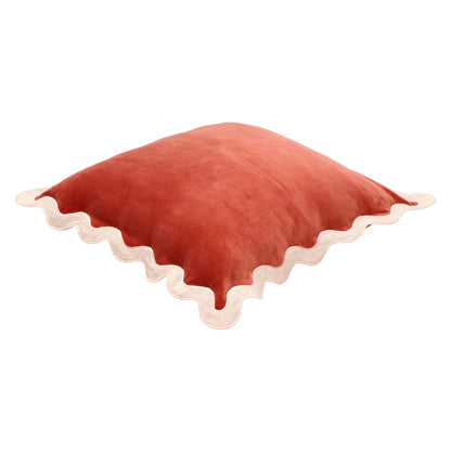 Scalloped - Edge Cotton Velvet Throw Pillow