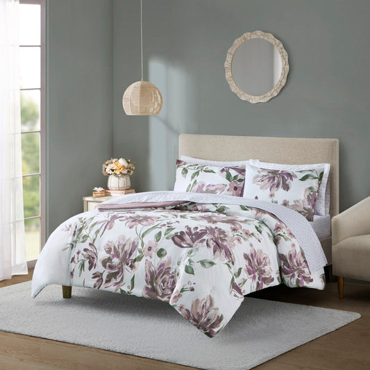 Floral Comforter Set And Bed Sheets - Mauve