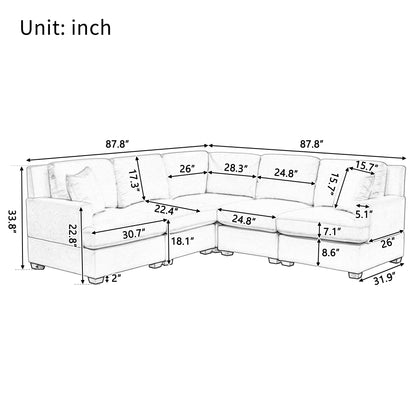 U_Style Sectional Modular Sofa with 2 Tossing cushions and Solid Frame for Living Room