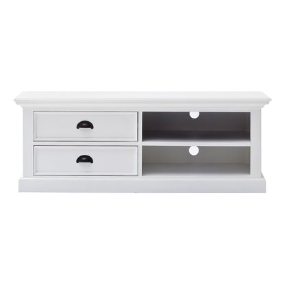 Solid Wood Drawers And Open Shelving Entertainment Center - White