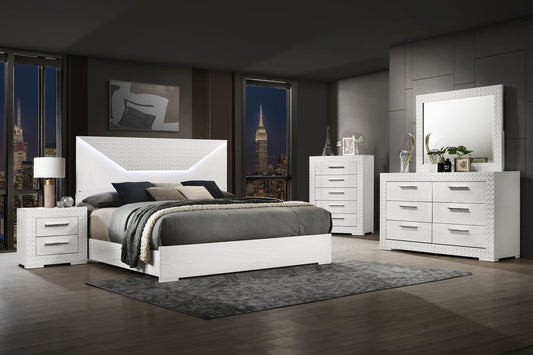 Ives - 5-Piece Eastern King Bedroom Set - White High Gloss