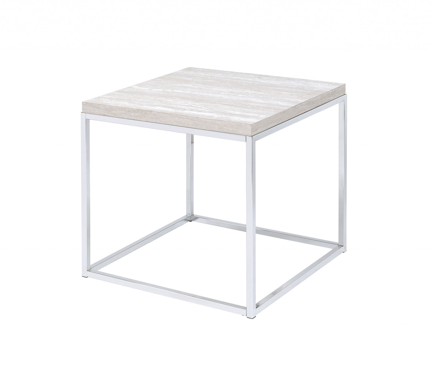 Manufactured Wood And Metal Square End Table - Chrome And White Oak