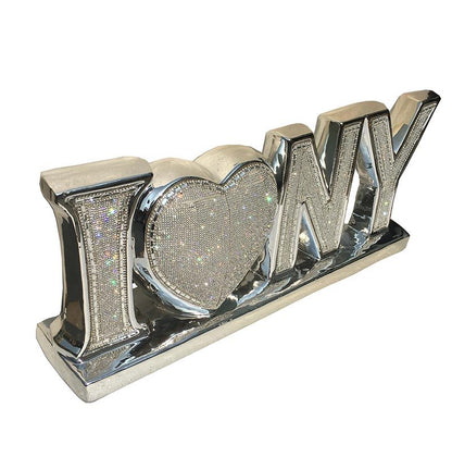 I Love New York Ceramic Chrome Plated Table Top In Diamond Incrustation (20 In X 4 In X 8 In) - Silver