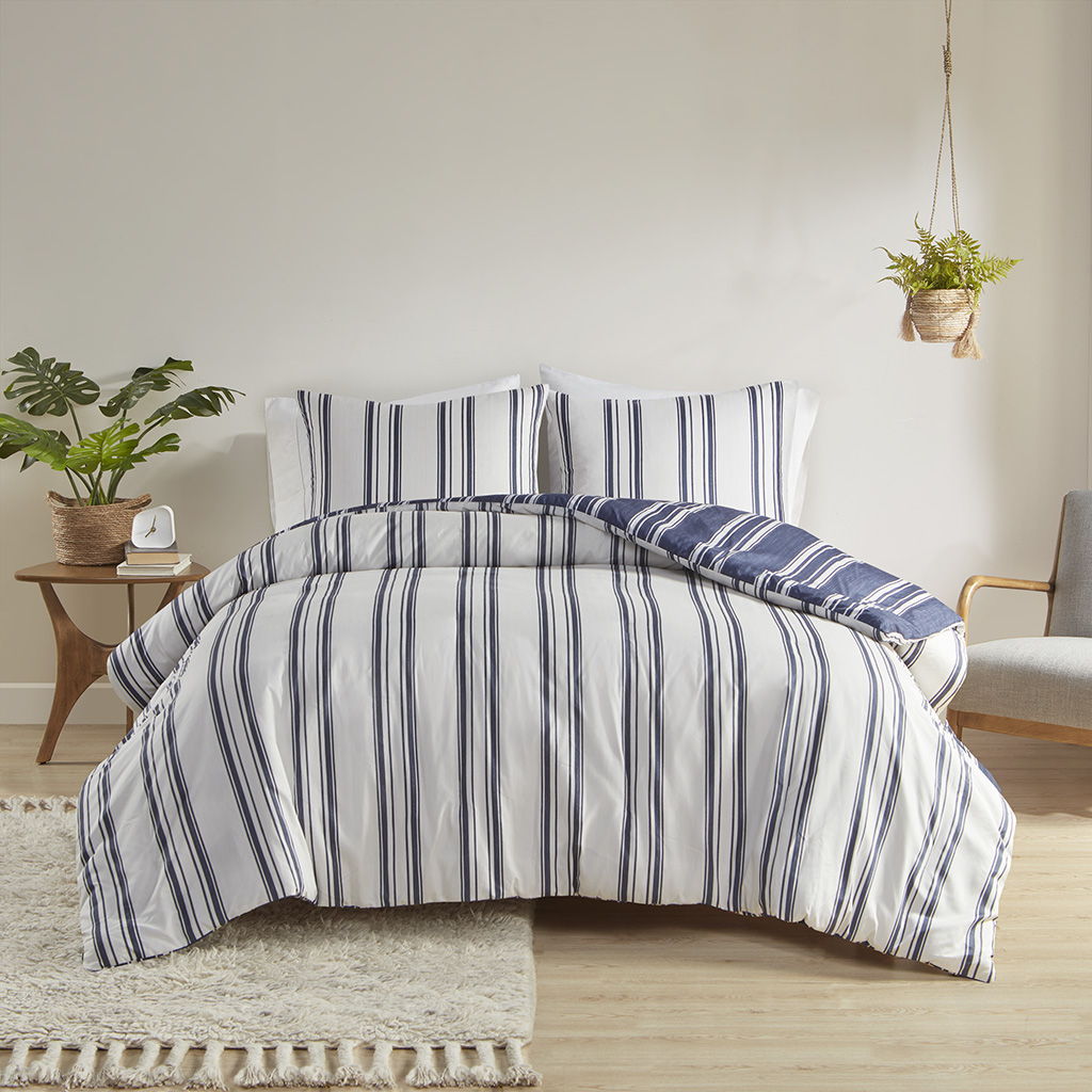 Striped Reversible Comforter Set, Navy