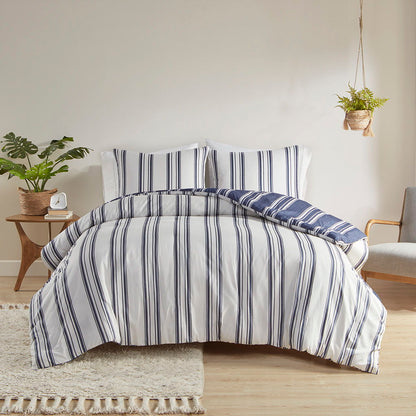 Striped Reversible Comforter Set, Navy