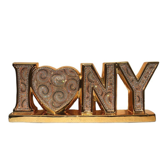 I Love New York Ceramic Chrome Plated Table Top In Diamond Incrustation (20 In X 4 In X 8 In) - Gold