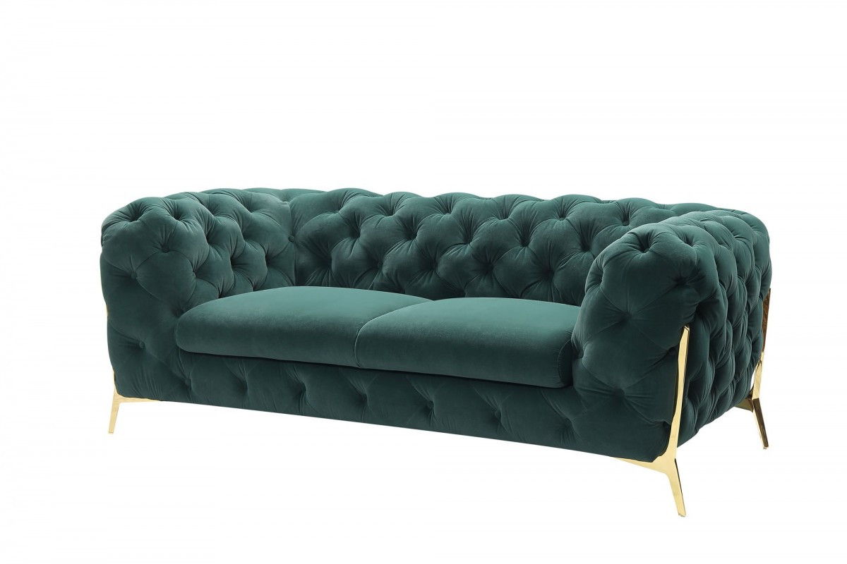 Velvet Loveseat - Emerald Green / Gold