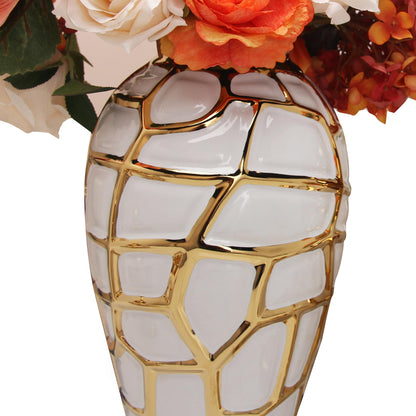 Regal Ceramic Decorative Ginger Jar - White / Gold