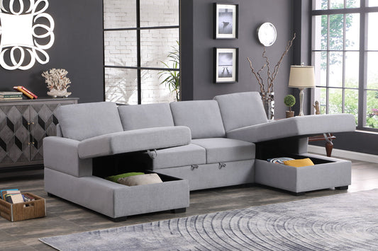 3 Piece Upholstered Sectional - Light Gray Linen