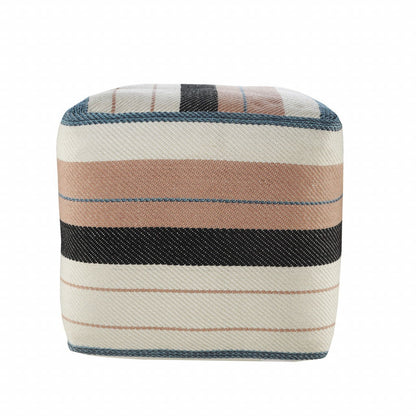 Polyester Striped Indoor Outdoor Pouf Ottoman - White