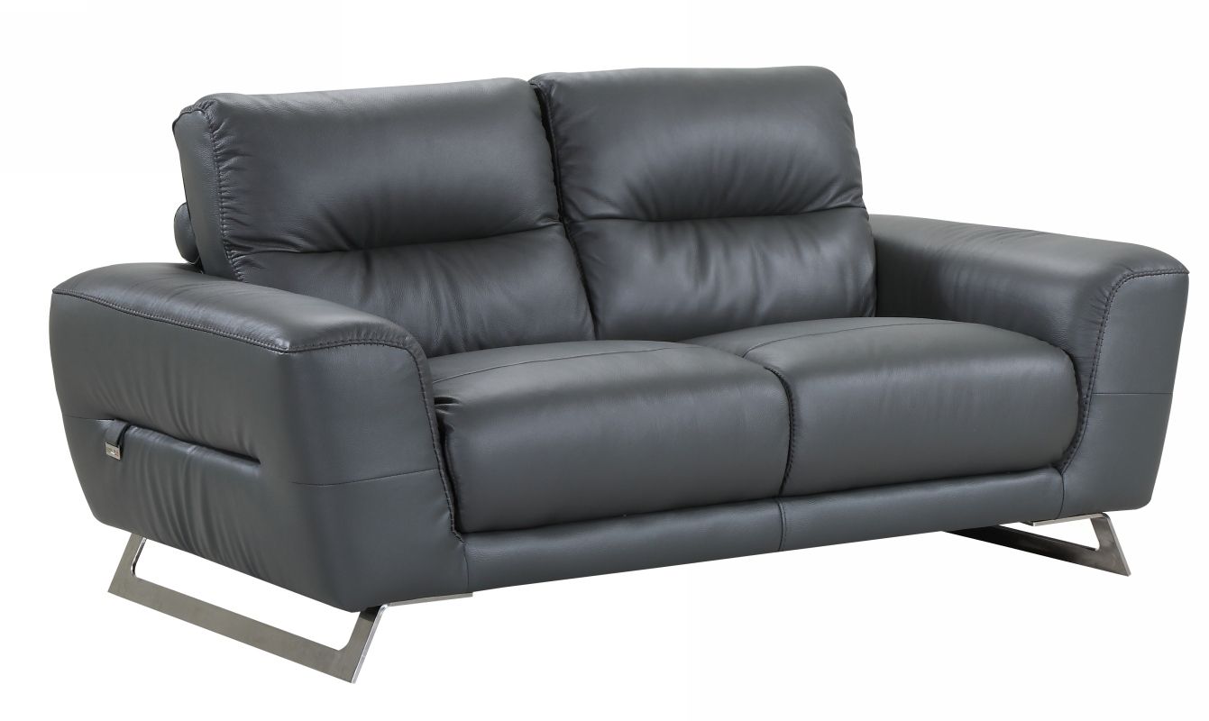 Genuine Leather Love Seat - Silver