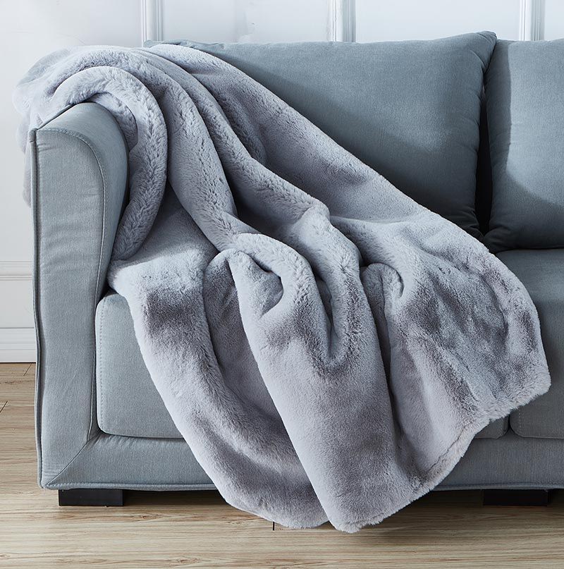 Cassilda Luxury Chinchilla Faux Fur Throw Blanket (50" X 60") - Gray