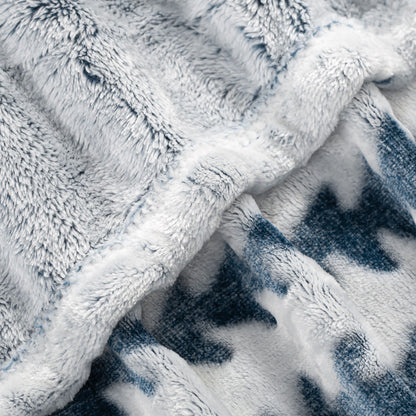 Back Printing Shaved Flannel Plush Blanket, Blue Stripe Blanket For Bed Or Sofa, 80" X 90"