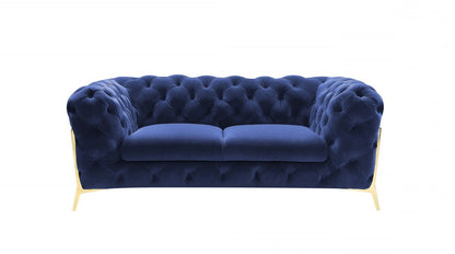 Glam Velvet And Gold Loveseat - Blue