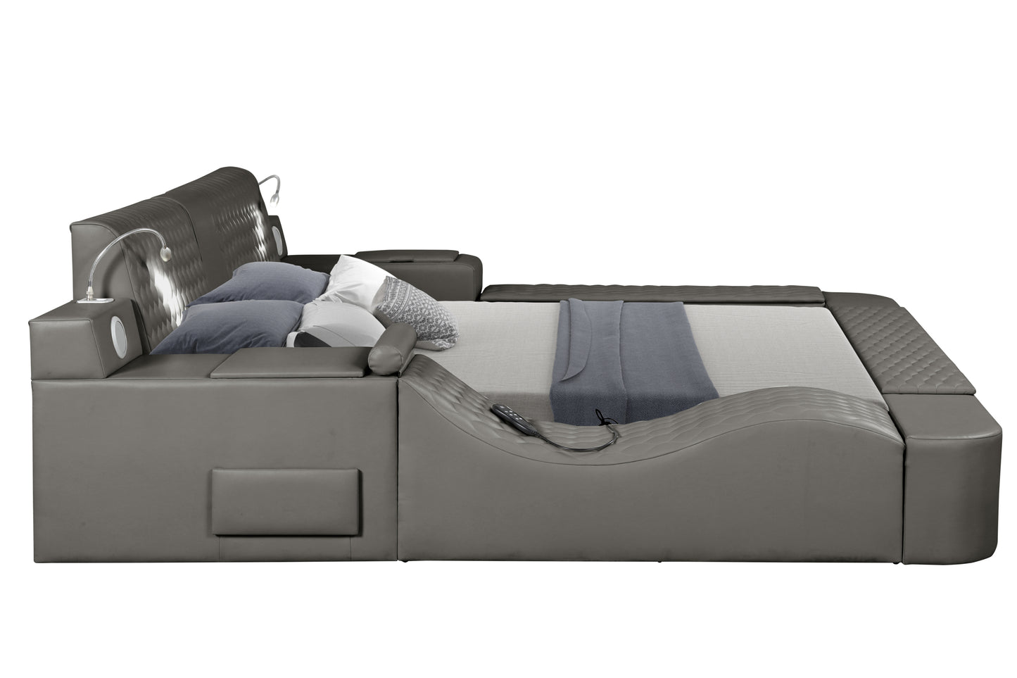 Zoya Smart Multifunctional King Size Bed Made with Wood in Gray