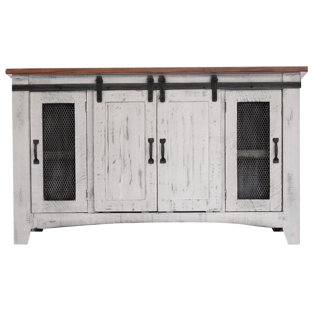 Wood Cabinet Enclosed Storage Distressed TV Stand - White