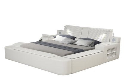 Zoya Smart Multifunctional Queen Size Bed Made with Wood in White