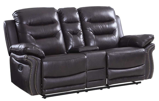 Faux Leather Manual Reclining Love Seat With Storage - Brown