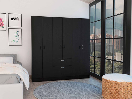 Tall Six Door Closet Wardrobe Center - Black / White