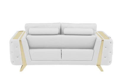 Genuine Leather Loveseat - White / Gold