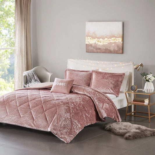 Felicia Twin Long Velvet Duvet Cover Set - Pink