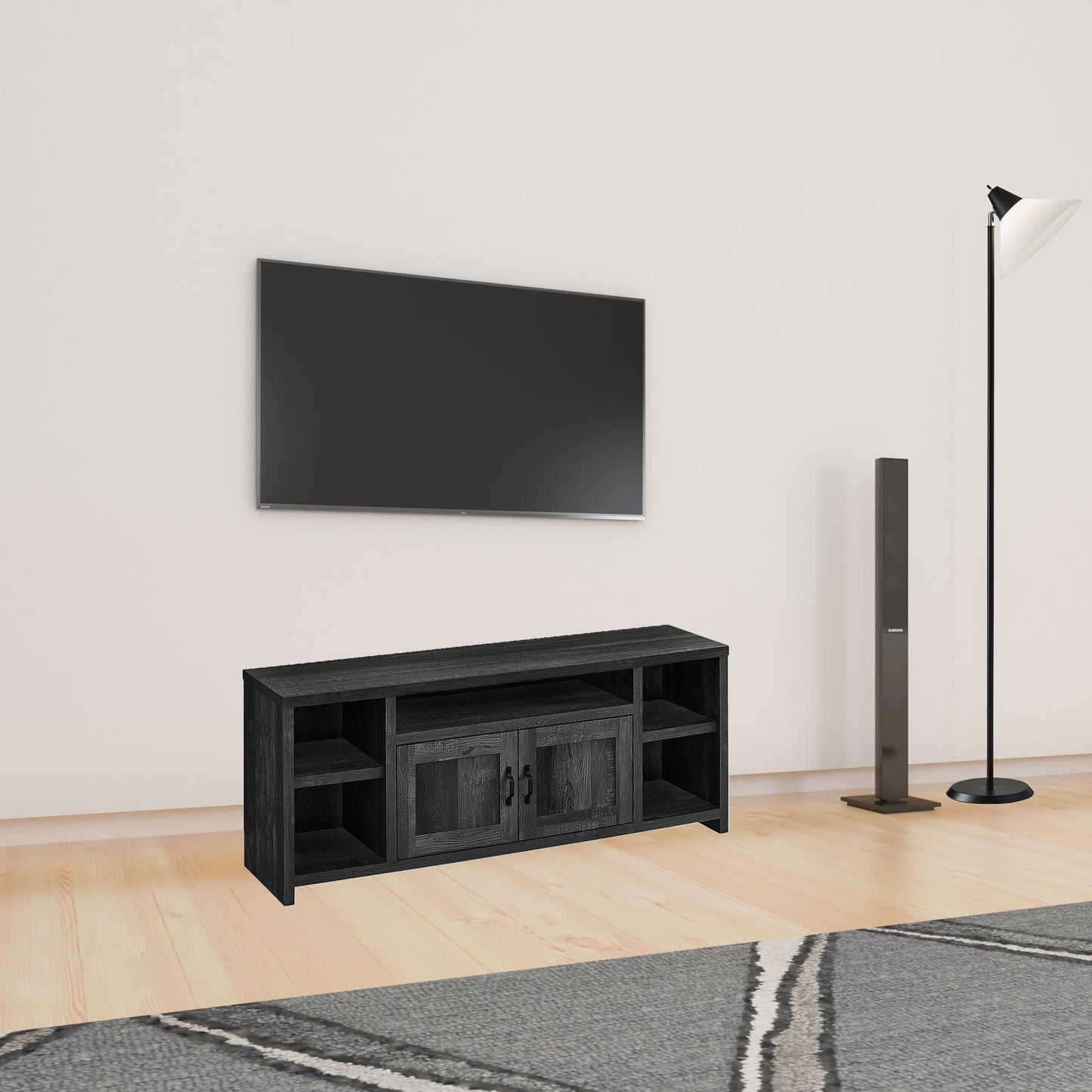 Cabinet Enclosed Storage TV Stand - Black